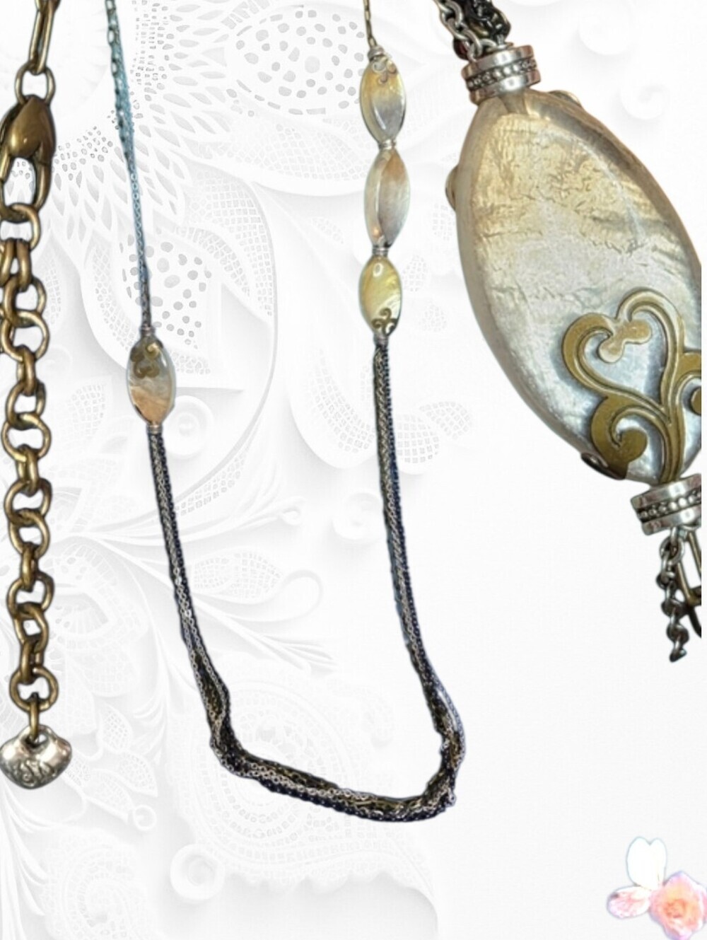 Brighton Long Station Necklace Multistrand Mixed Metal Heart Detail 772